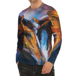 Couple Horses Painting Print Men's Long Sleeve Rash Guard