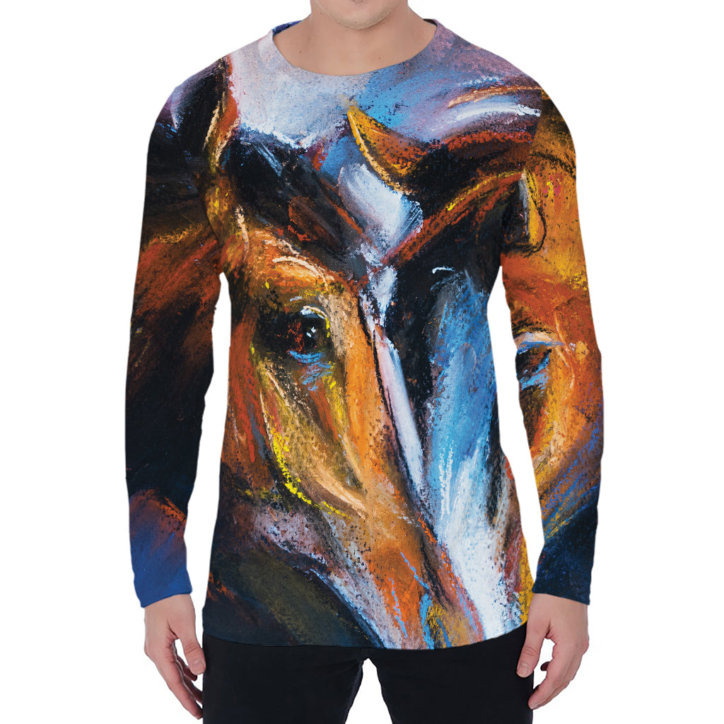 Couple Horses Painting Print Men's Long Sleeve T-Shirt