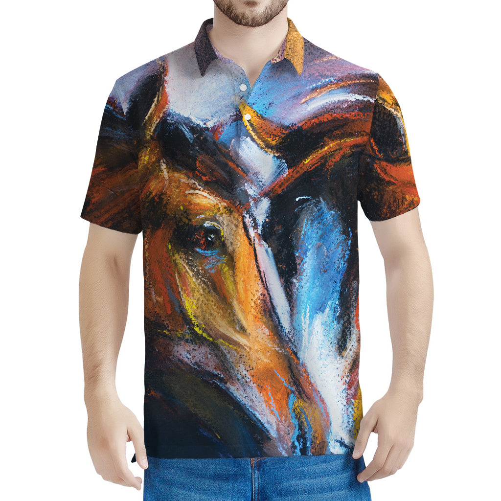 Couple Horses Painting Print Men's Polo Shirt