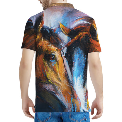 Couple Horses Painting Print Men's Polo Shirt