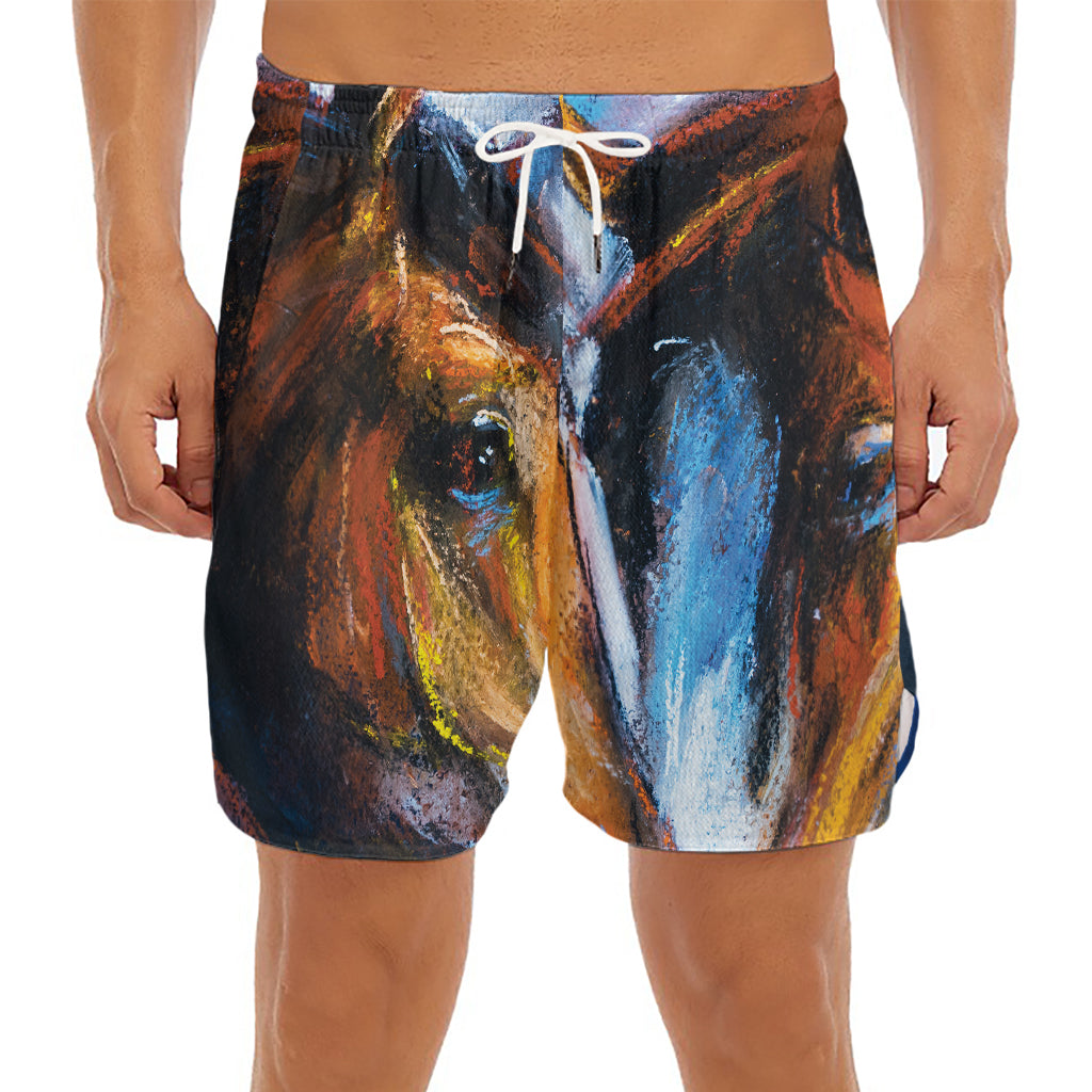 Couple Horses Painting Print Men's Split Running Shorts
