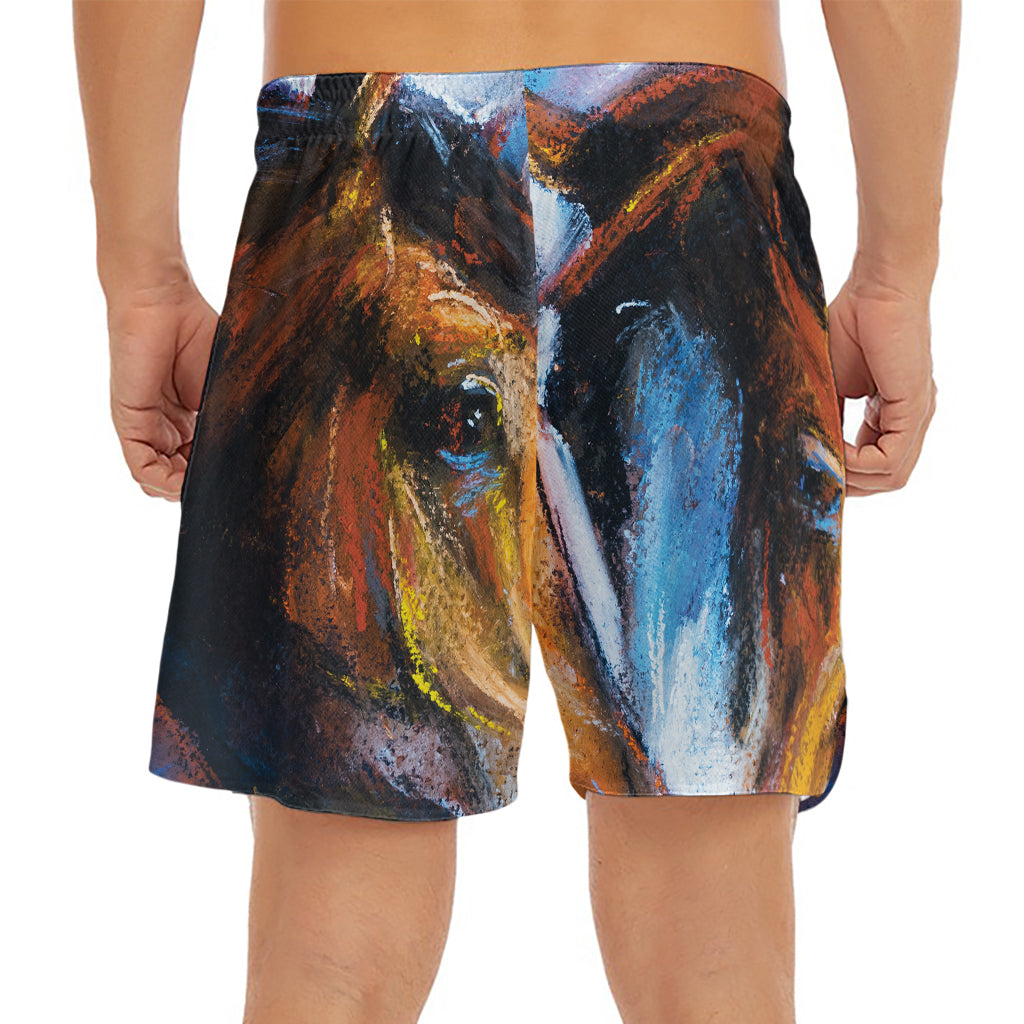 Couple Horses Painting Print Men's Split Running Shorts