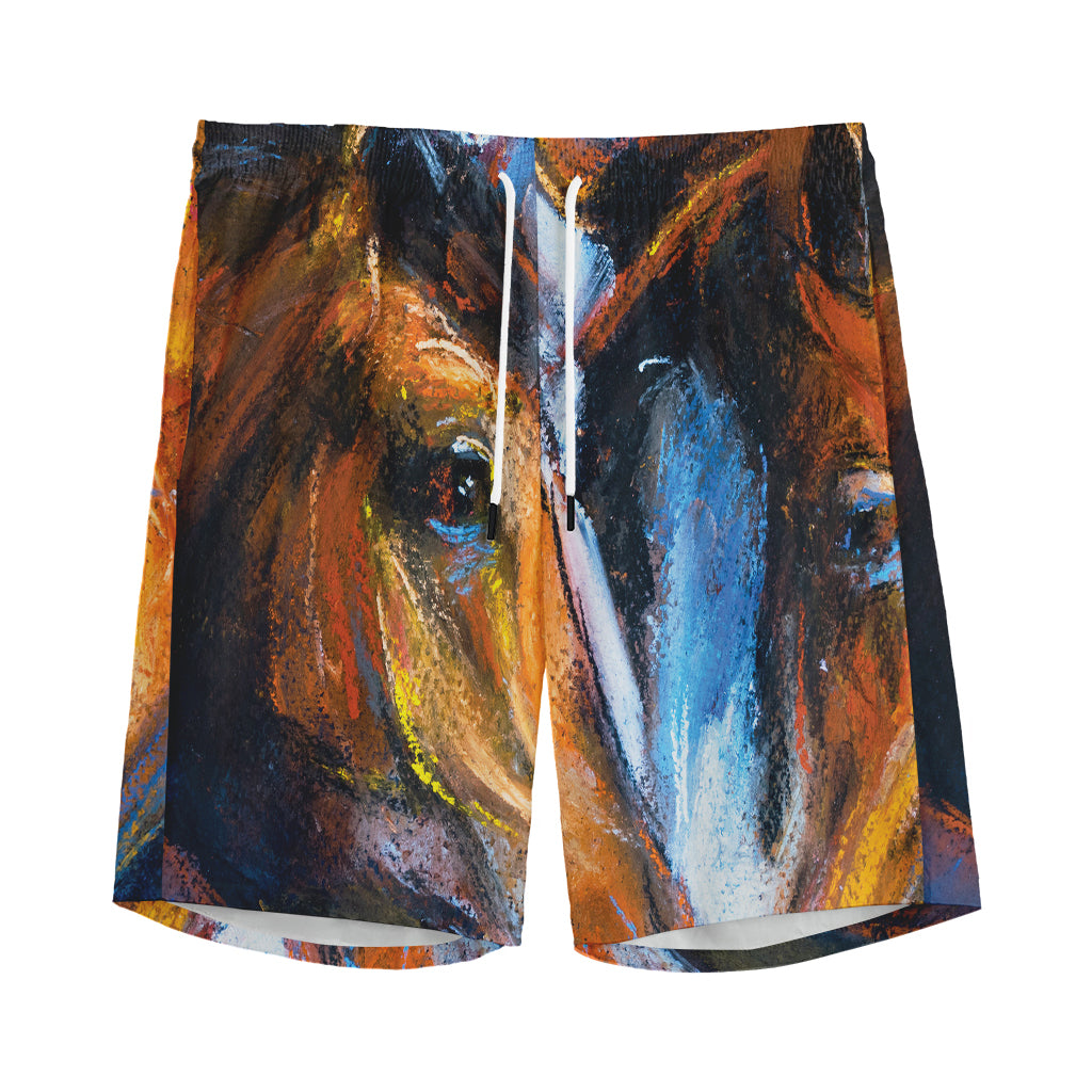 Couple Horses Painting Print Men's Sports Shorts