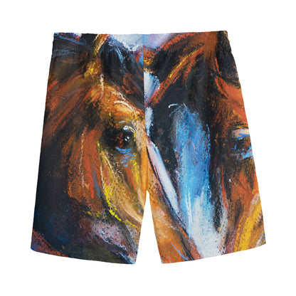 Couple Horses Painting Print Men's Sports Shorts