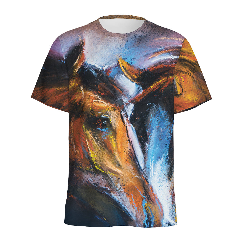 Couple Horses Painting Print Men's Sports T-Shirt