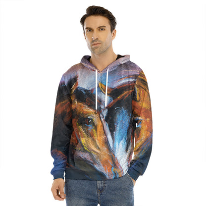 Couple Horses Painting Print Men's Velvet Pullover Hoodie