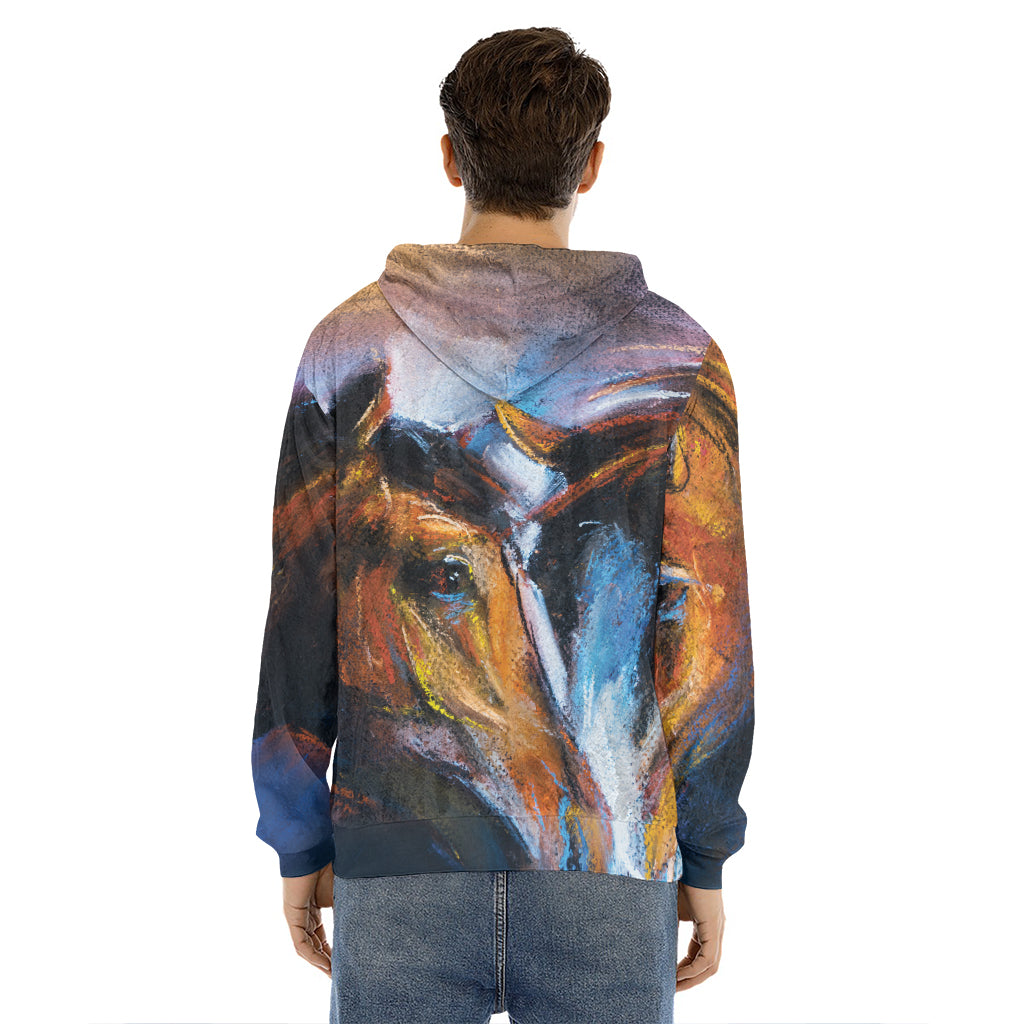 Couple Horses Painting Print Men's Velvet Pullover Hoodie