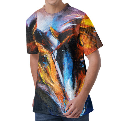 Couple Horses Painting Print Men's Velvet T-Shirt
