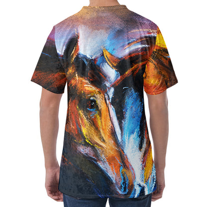Couple Horses Painting Print Men's Velvet T-Shirt