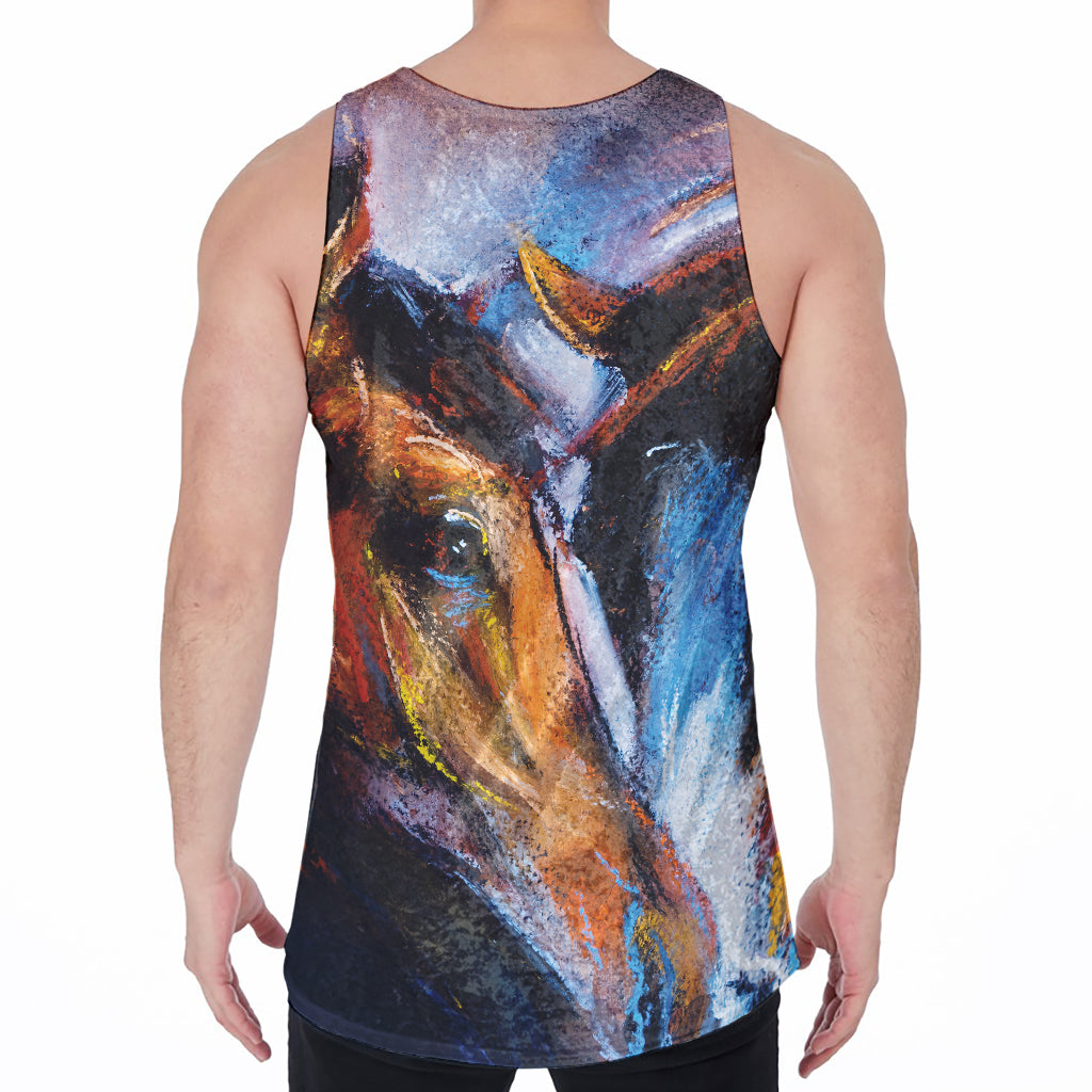 Couple Horses Painting Print Men's Velvet Tank Top