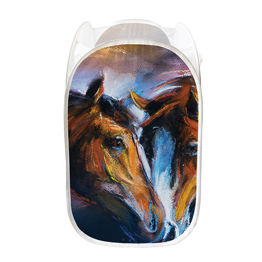 Couple Horses Painting Print Mesh Laundry Hamper