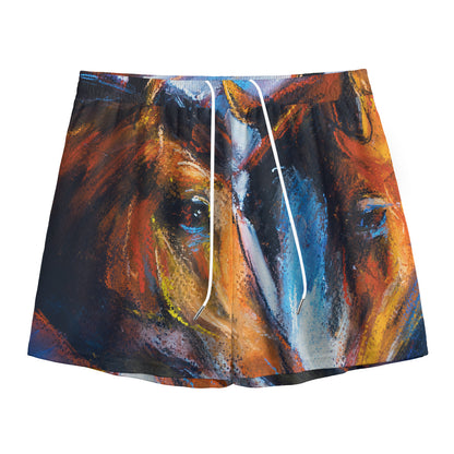 Couple Horses Painting Print Mesh Shorts
