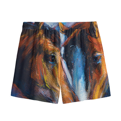 Couple Horses Painting Print Mesh Shorts