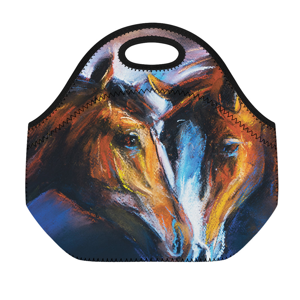 Couple Horses Painting Print Neoprene Lunch Bag