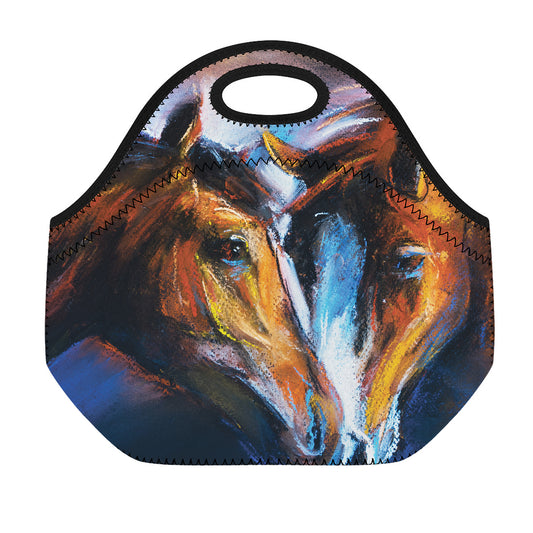 Couple Horses Painting Print Neoprene Lunch Bag