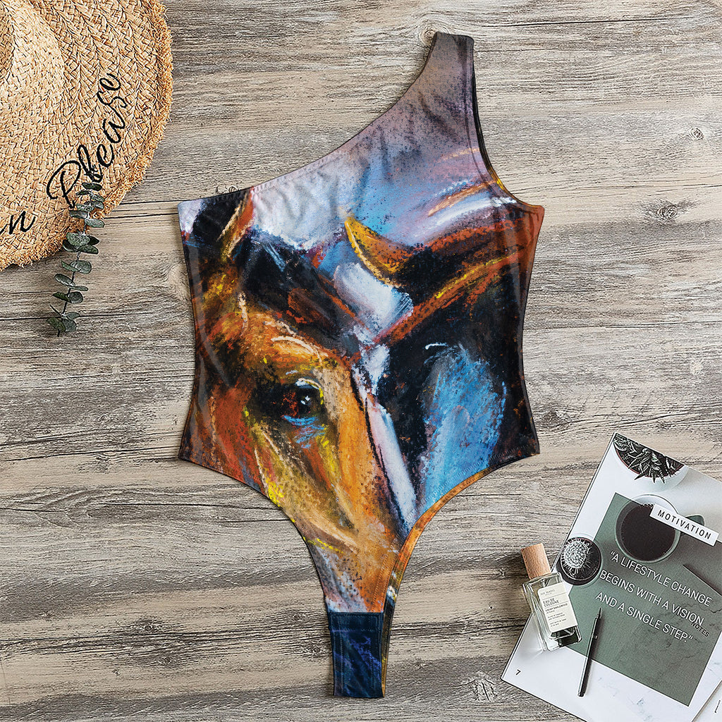 Couple Horses Painting Print One Shoulder Bodysuit