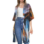 Couple Horses Painting Print Open Front Beach Cover Up