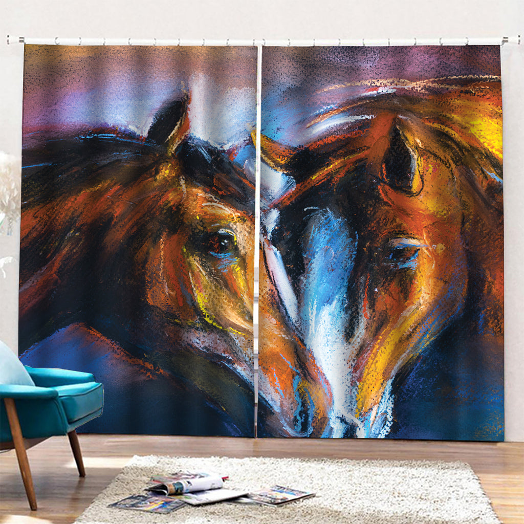 Couple Horses Painting Print Pencil Pleat Curtains
