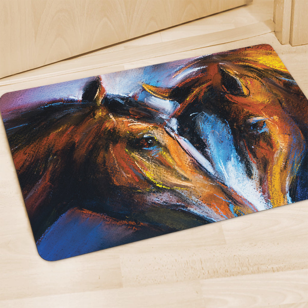 Couple Horses Painting Print Polyester Doormat