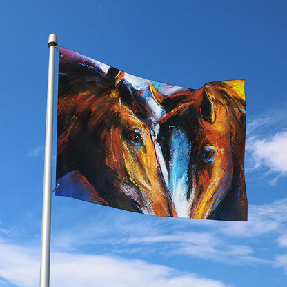 Couple Horses Painting Print Polyester Flag