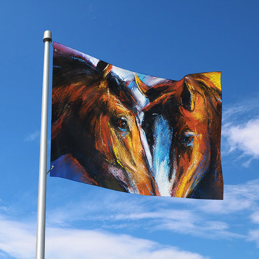 Couple Horses Painting Print Polyester Flag