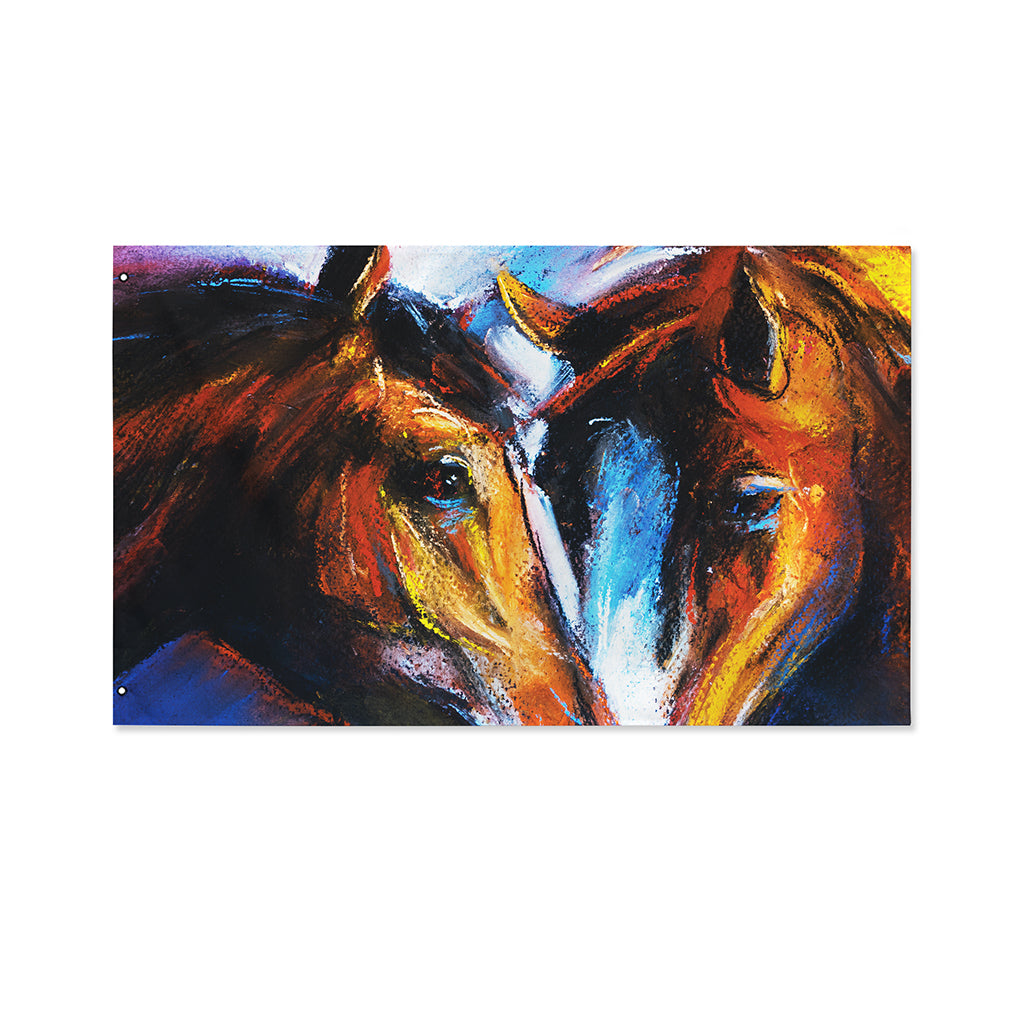 Couple Horses Painting Print Polyester Flag