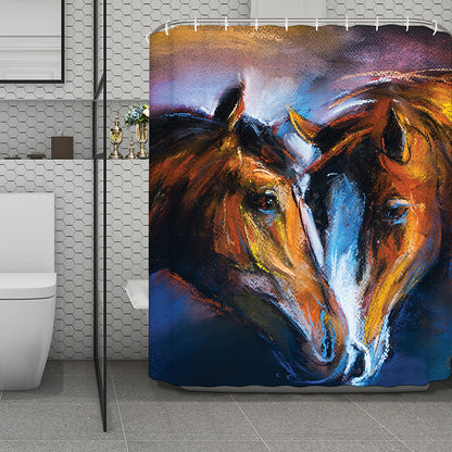 Couple Horses Painting Print Polyester Shower Curtain
