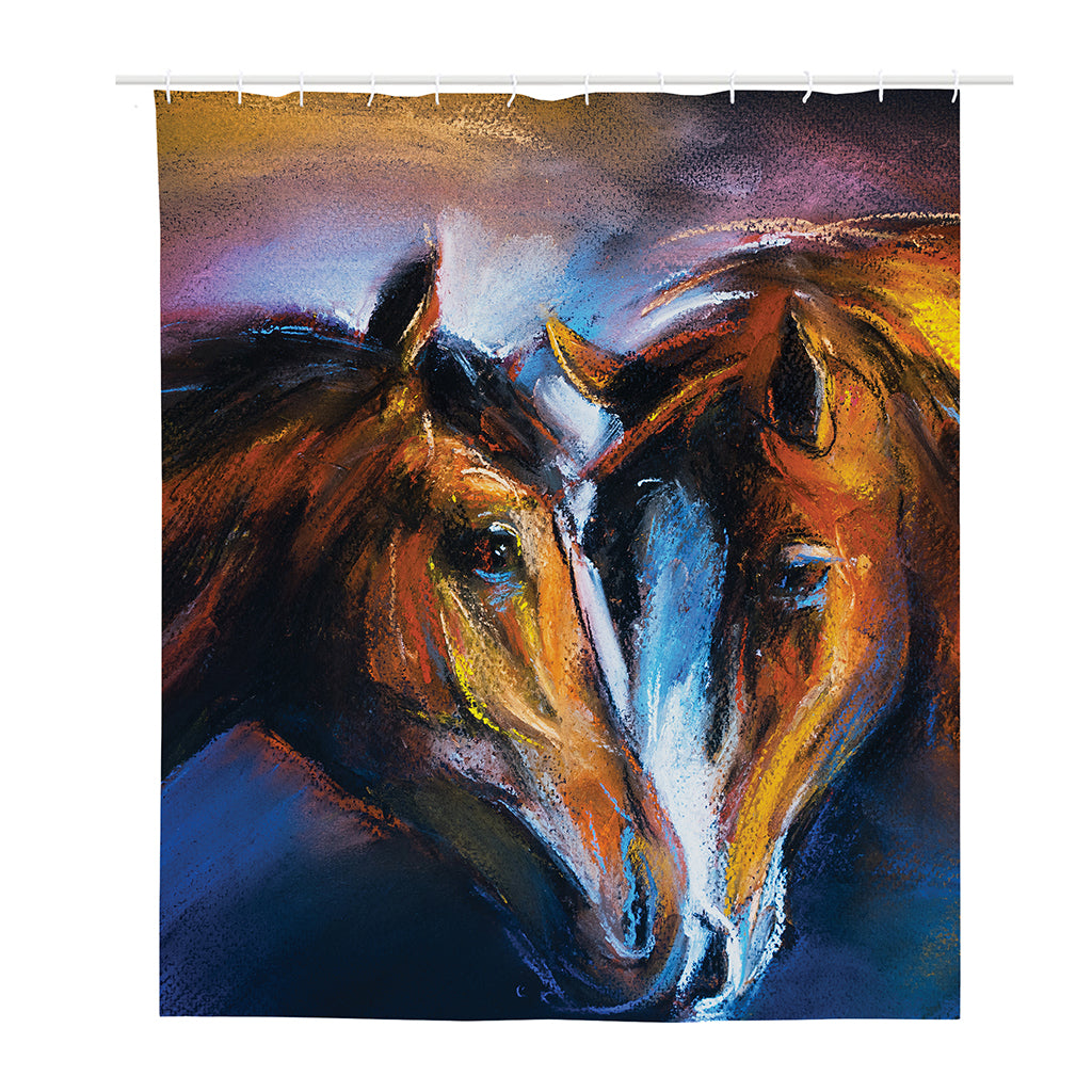 Couple Horses Painting Print Polyester Shower Curtain
