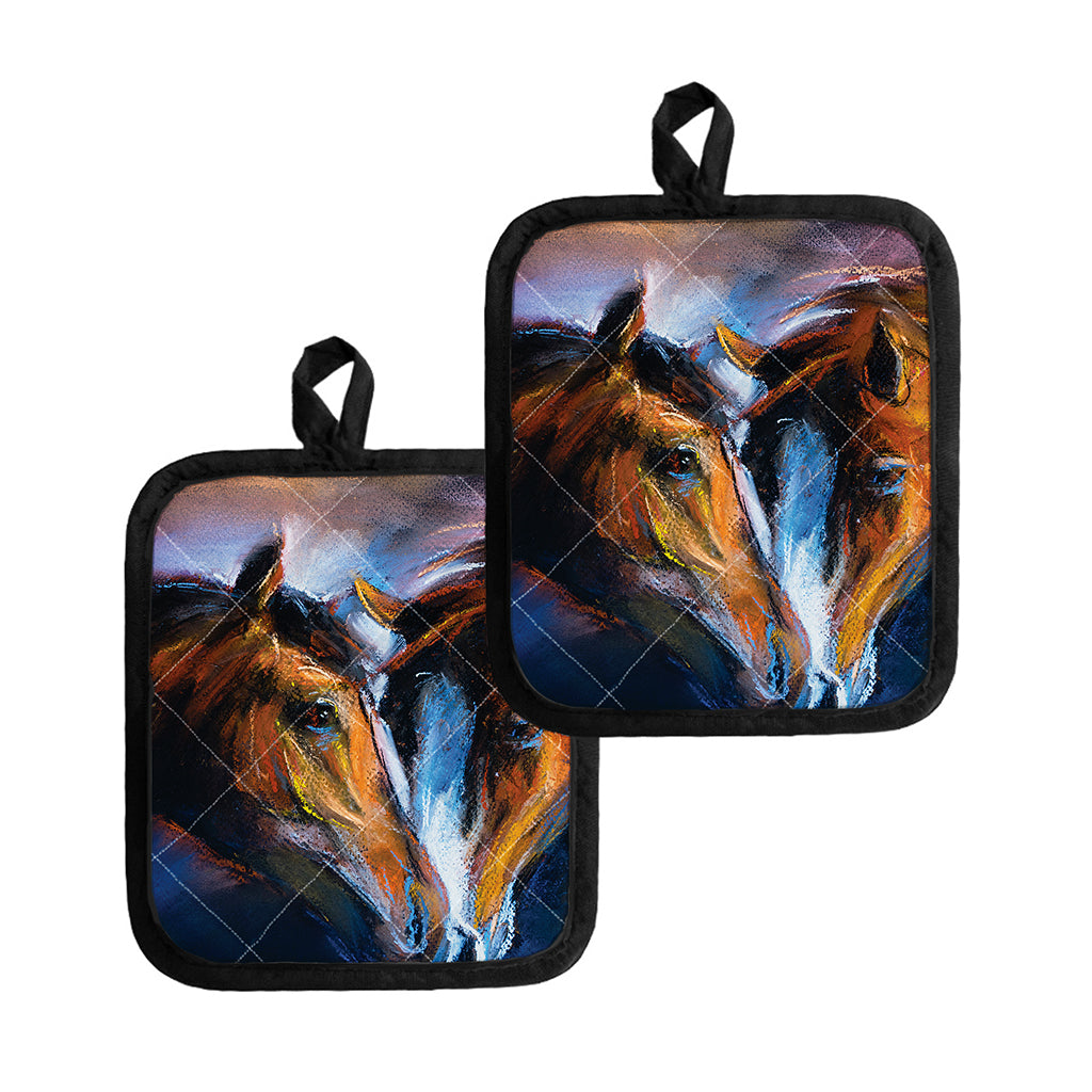 Couple Horses Painting Print Pot Holders