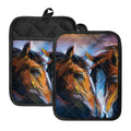 Couple Horses Painting Print Pot Holders With Pocket