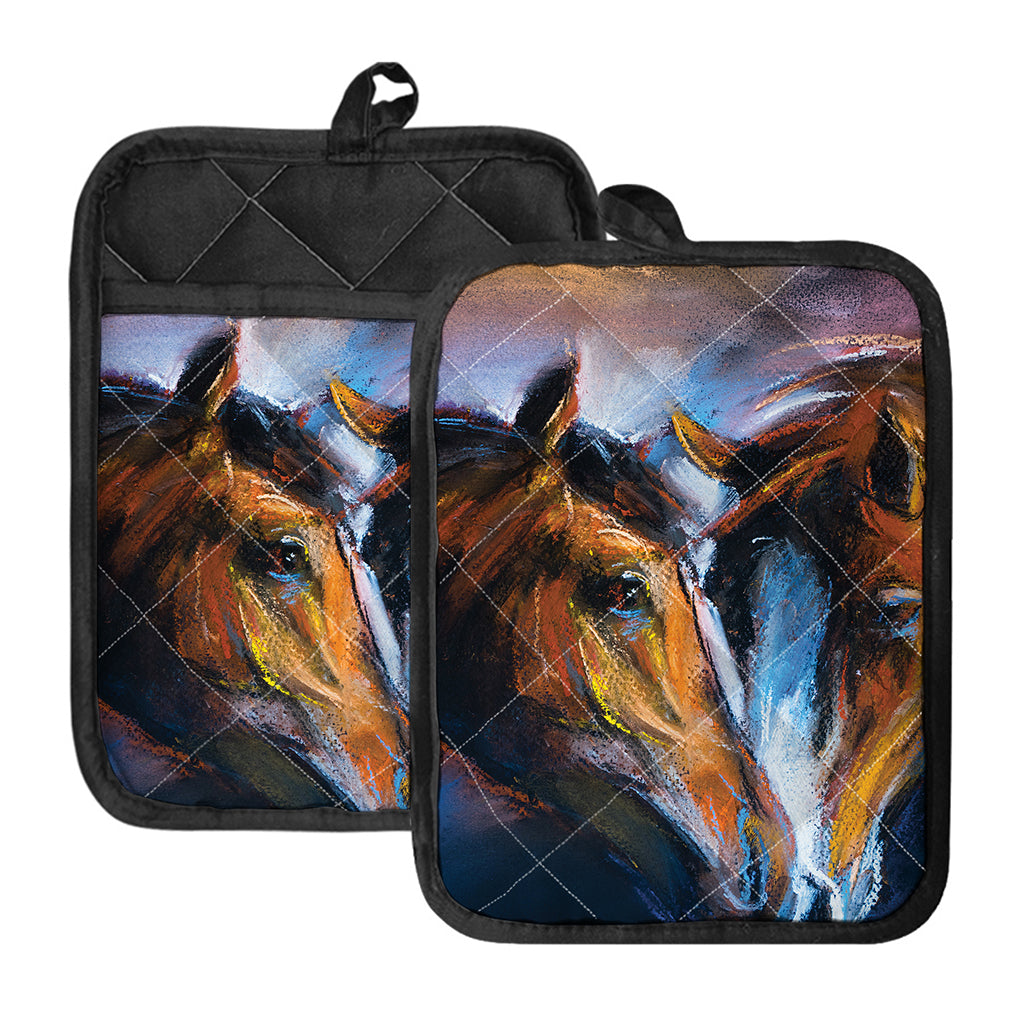 Couple Horses Painting Print Pot Holders With Pocket