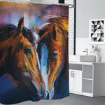 Couple Horses Painting Print Premium Shower Curtain