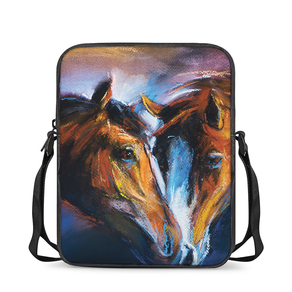 Couple Horses Painting Print Rectangular Crossbody Bag