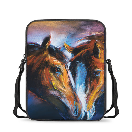 Couple Horses Painting Print Rectangular Crossbody Bag