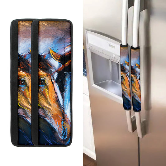 Couple Horses Painting Print Refrigerator Handle Covers