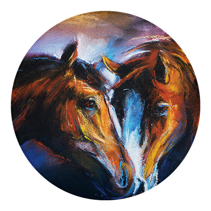Couple Horses Painting Print Round Blanket
