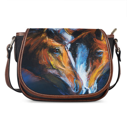 Couple Horses Painting Print Saddle Bag