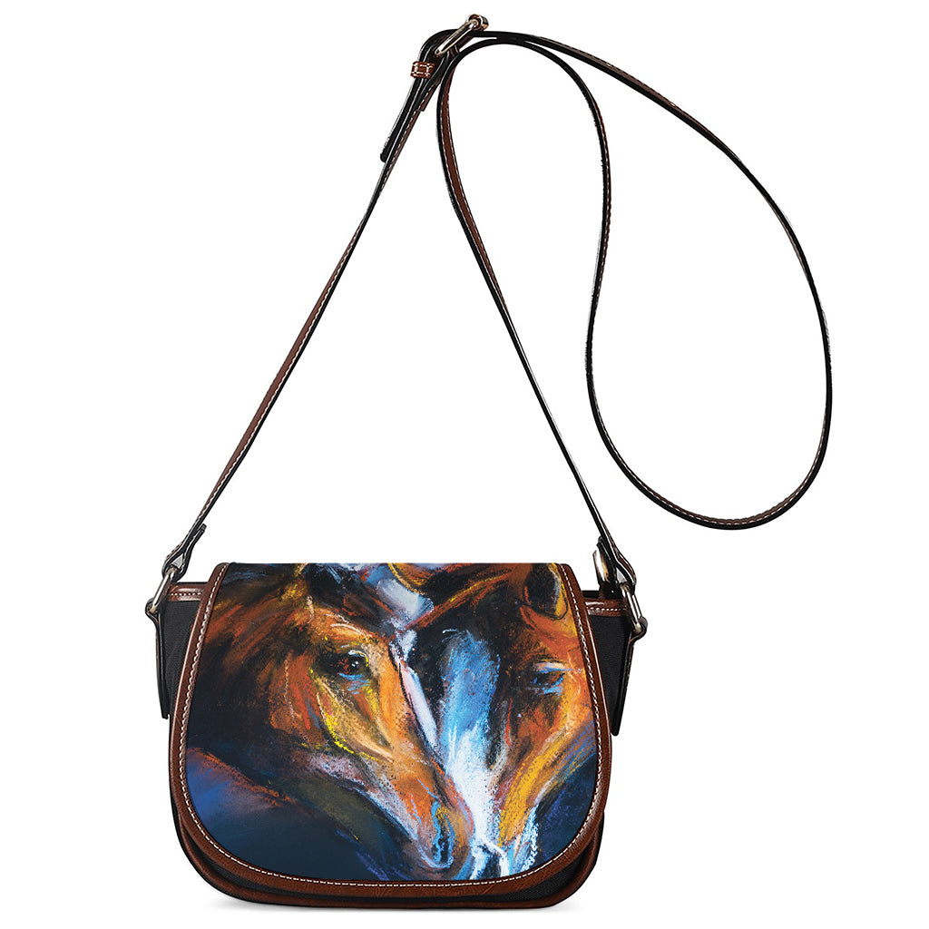 Couple Horses Painting Print Saddle Bag