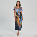 Couple Horses Painting Print Short Sleeve Maxi Dress