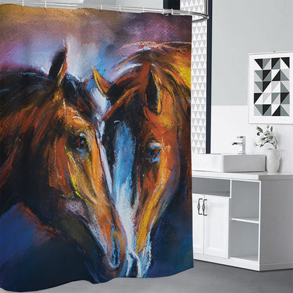 Couple Horses Painting Print Shower Curtain