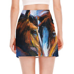 Couple Horses Painting Print Side Slit Mini Skirt