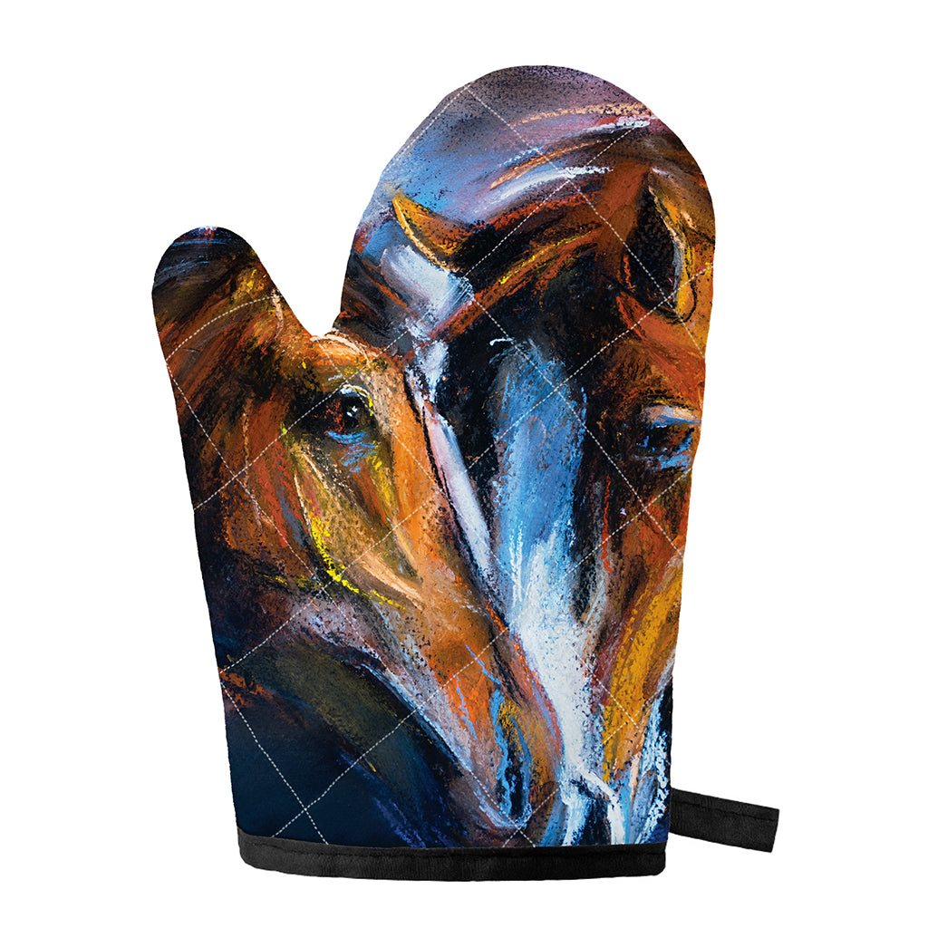 Couple Horses Painting Print Single Oven Mitt