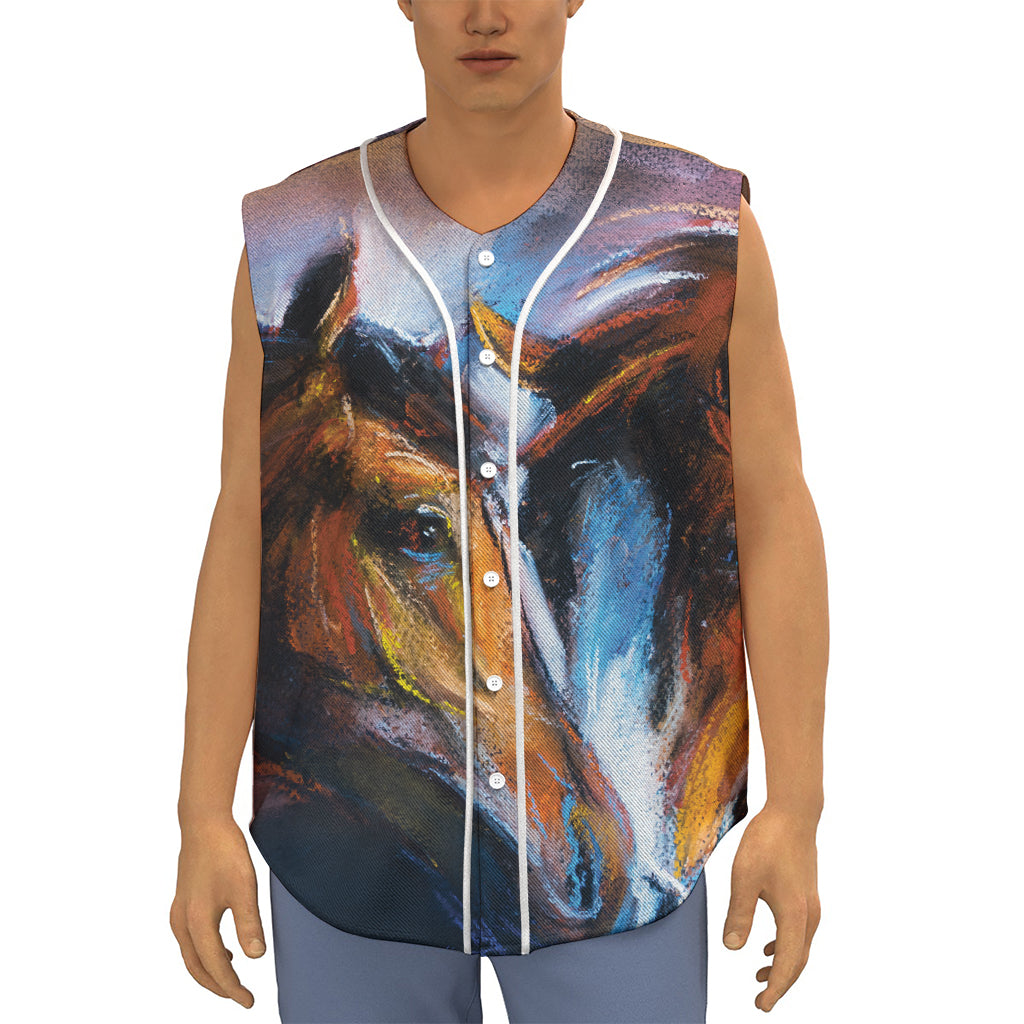 Couple Horses Painting Print Sleeveless Baseball Jersey