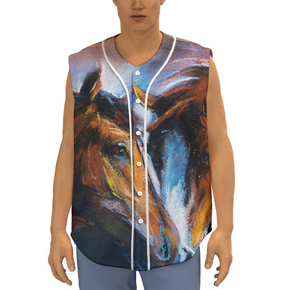 Couple Horses Painting Print Sleeveless Baseball Jersey
