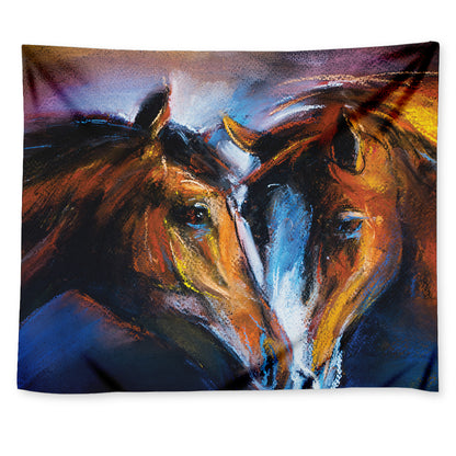 Couple Horses Painting Print Tapestry