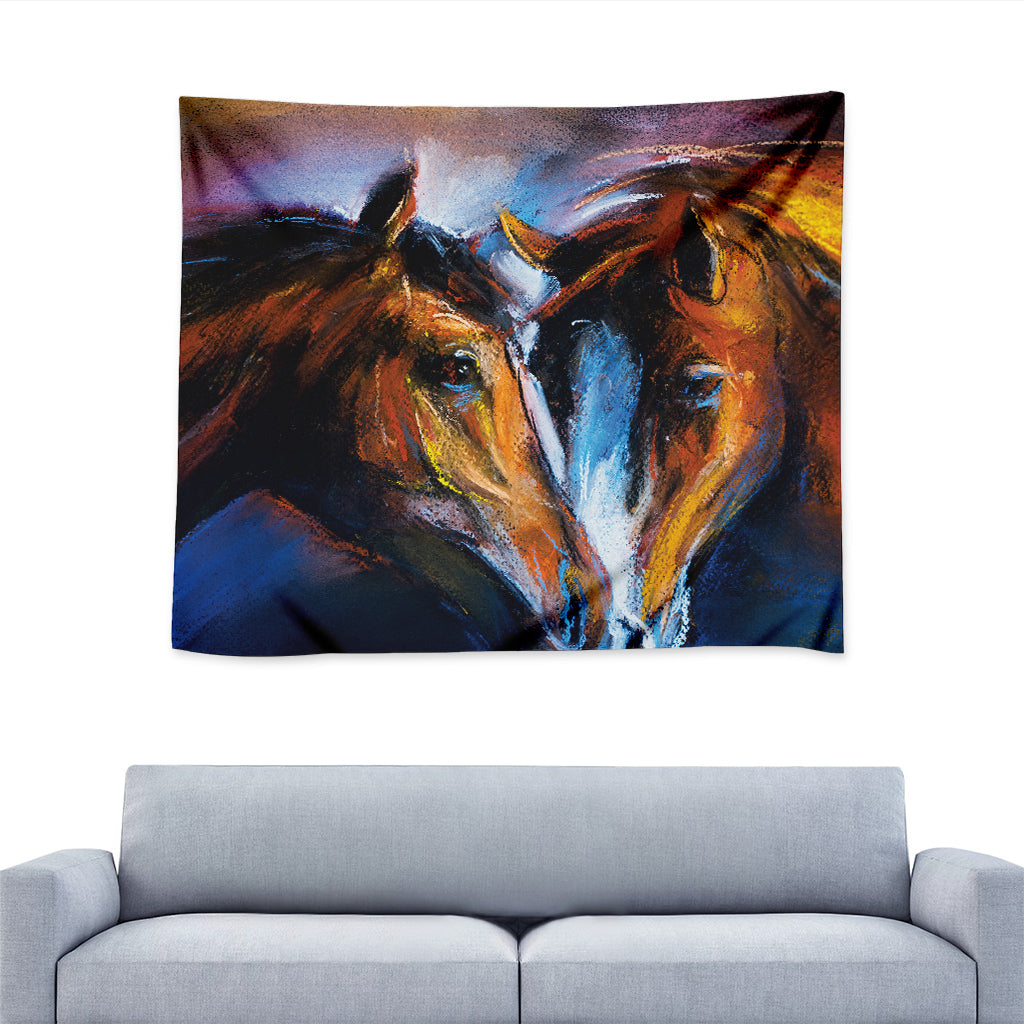 Couple Horses Painting Print Tapestry