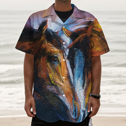 Couple Horses Painting Print Textured Short Sleeve Shirt