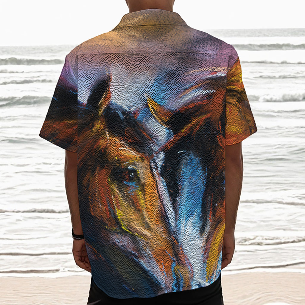 Couple Horses Painting Print Textured Short Sleeve Shirt