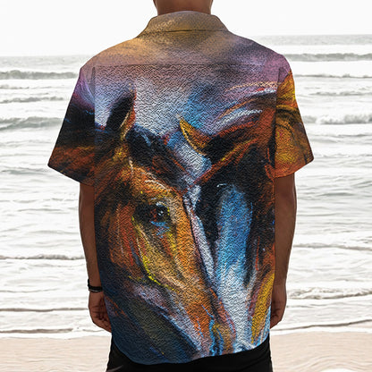 Couple Horses Painting Print Textured Short Sleeve Shirt