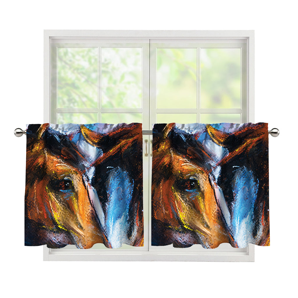 Couple Horses Painting Print Tier Curtains